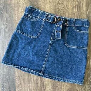 Y2K Denim Mini Skirt with chunky belt and brass buckle